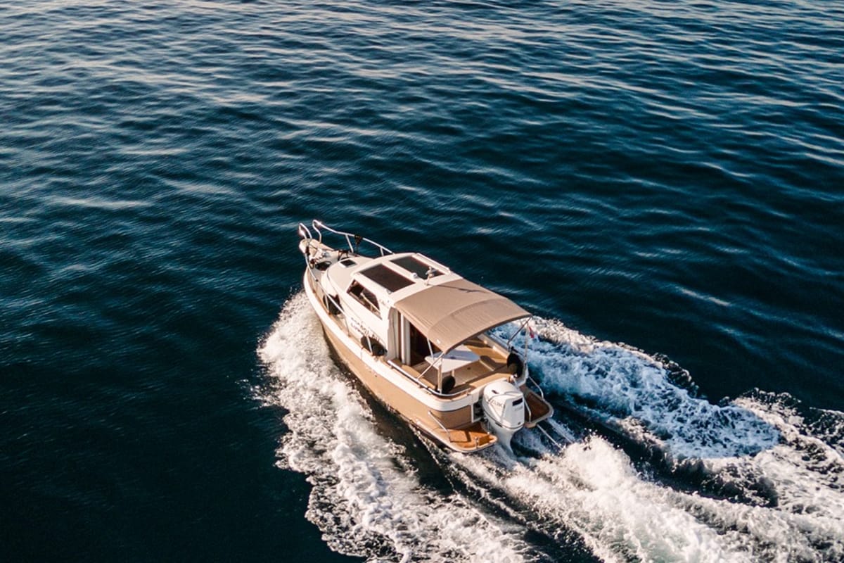 Exterior view of Bonaca, a Leidi 660 motorboat at Grad Pula, Croatia