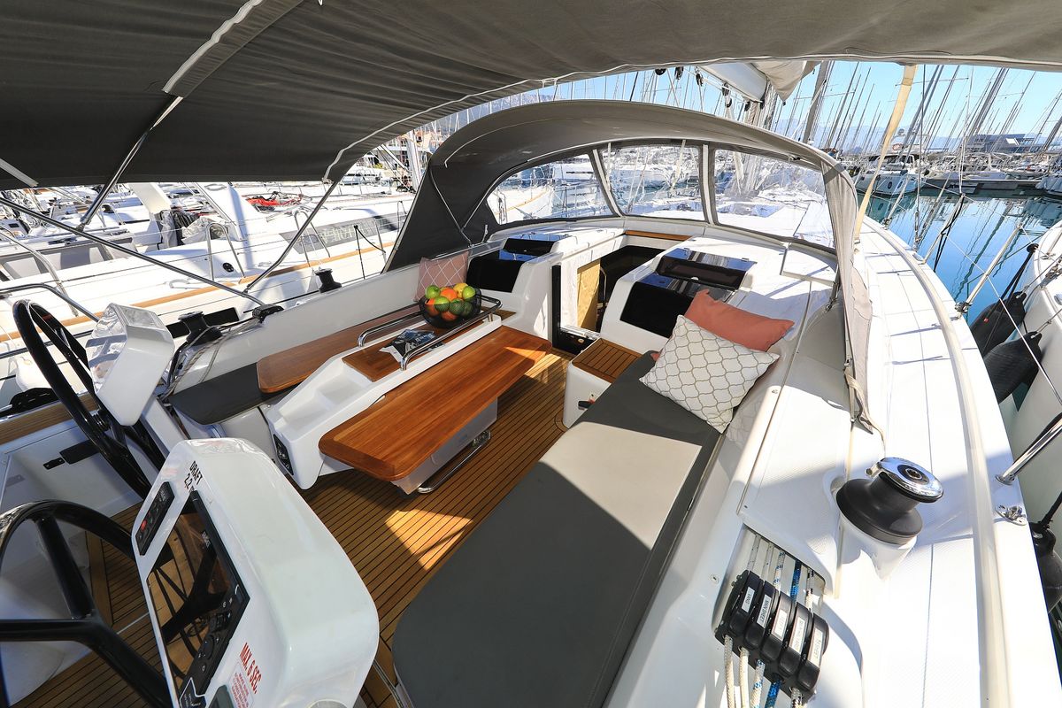 Deck of Whatever, a Hanse Yachts Hanse 458 sailboat at Grad Kaštela, Croatia