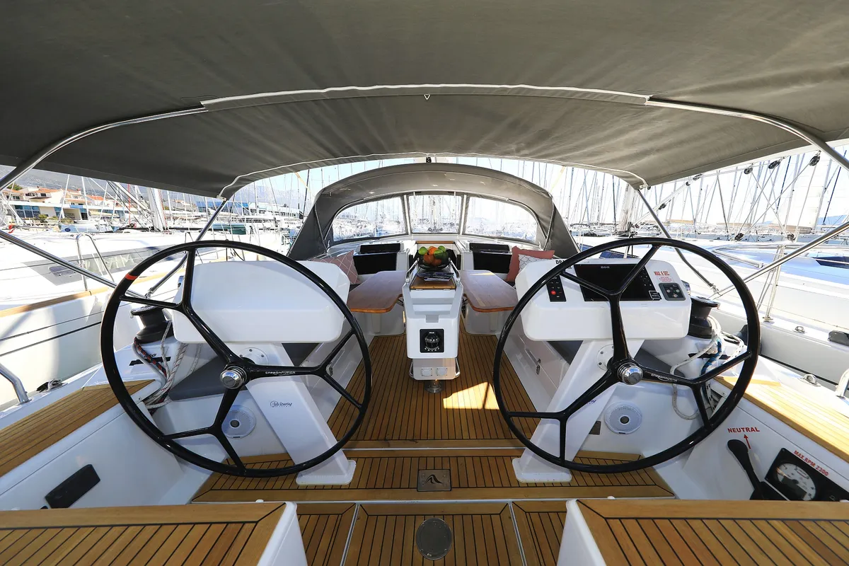 Cockpit of Whatever, a Hanse Yachts Hanse 458 sailboat at Grad Kaštela, Croatia