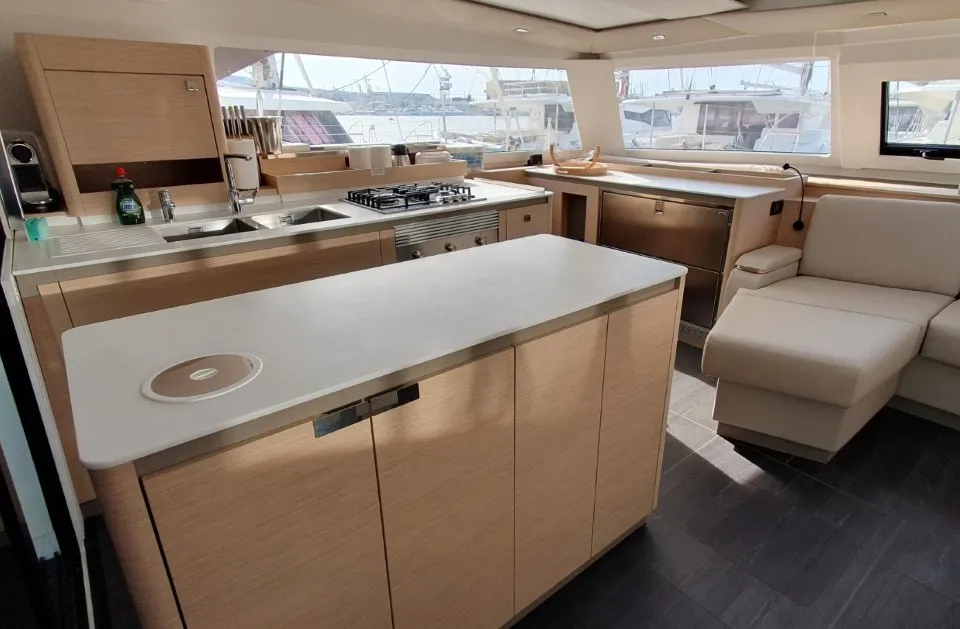 Galley of Princess, a Fountaine Pajot Aura 51 catamaran at Seget Donji, Croatia