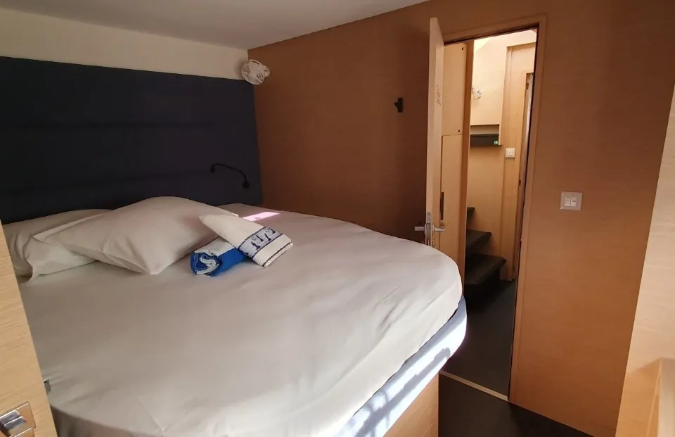 Cabin on Princess, a Fountaine Pajot Aura 51 catamaran at Seget Donji, Croatia