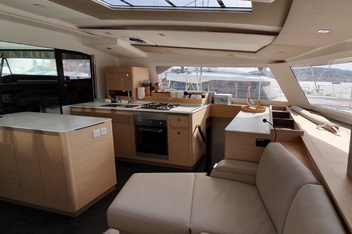 Galley of Princess, a Fountaine Pajot Aura 51 catamaran at Seget Donji, Croatia