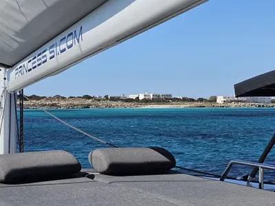 Deck of Princess, a Fountaine Pajot Aura 51 catamaran at Seget Donji, Croatia