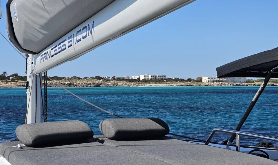 Deck of Princess, a Fountaine Pajot Aura 51 catamaran at Seget Donji, Croatia