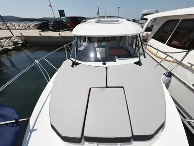 Deck of Frida, a Jeanneau Merry Fisher 795 motorboat at Grad Biograd na Moru, Croatia