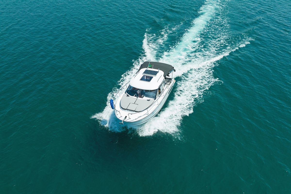 Exterior view of Frida, a Jeanneau Merry Fisher 795 motorboat at Grad Biograd na Moru, Croatia