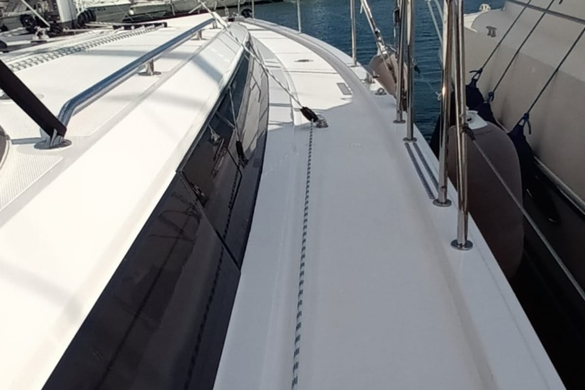Deck of NEW Gioia, a Bavaria C42 sailboat at Vibo Valentia, Italy