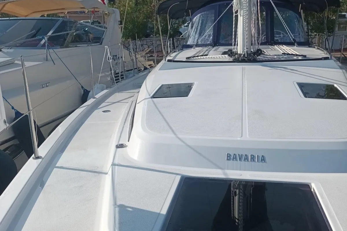 Deck of NEW Gioia, a Bavaria C42 sailboat at Vibo Valentia, Italy
