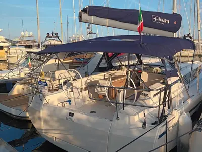 Cockpit of NEW Gioia, a Bavaria C42 sailboat at Vibo Valentia, Italy