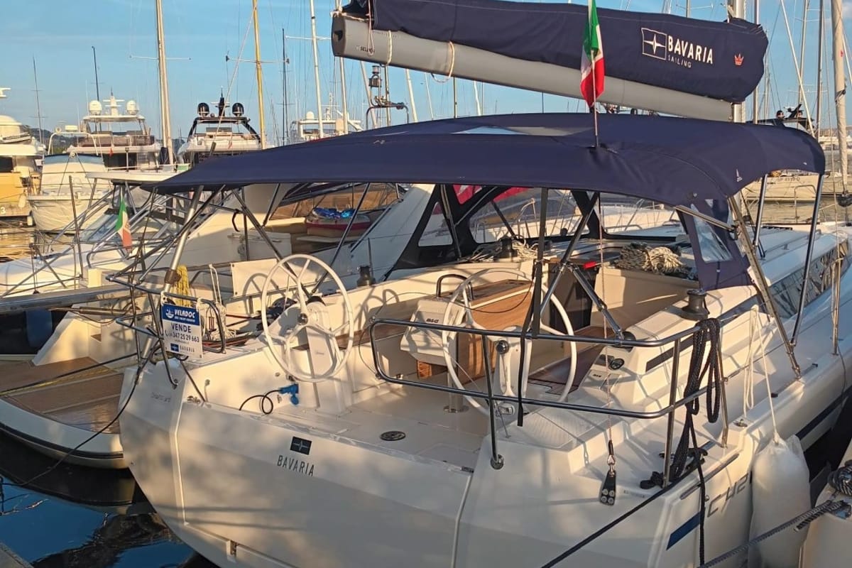 Cockpit of NEW Gioia, a Bavaria C42 sailboat at Vibo Valentia, Italy