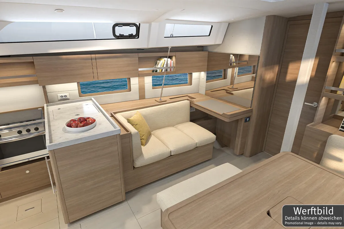 Salon of Fox One, a Beneteau Oceanis 47 sailboat at Općina Rogoznica, Croatia