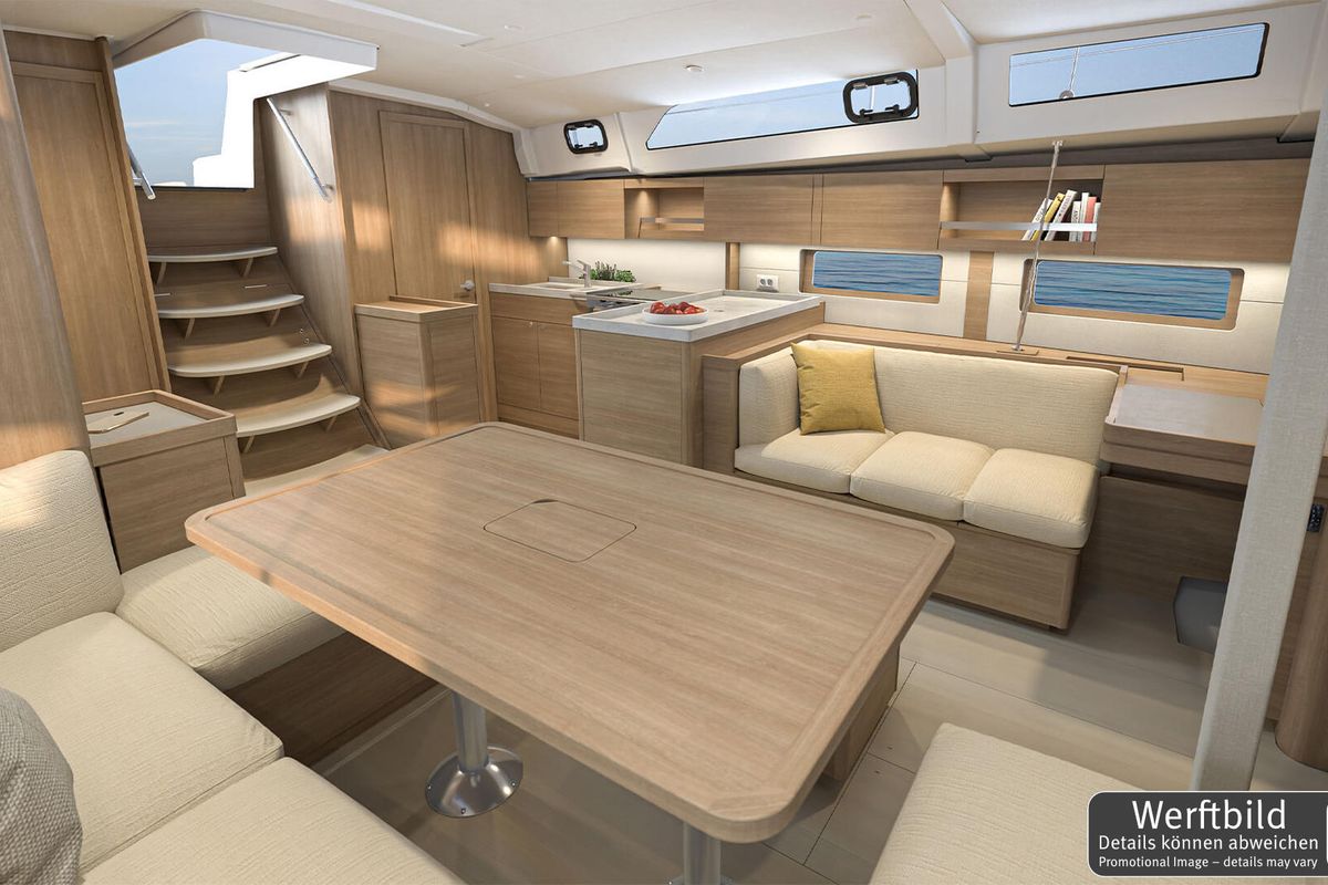 Salon of Fox One, a Beneteau Oceanis 47 sailboat at Općina Rogoznica, Croatia