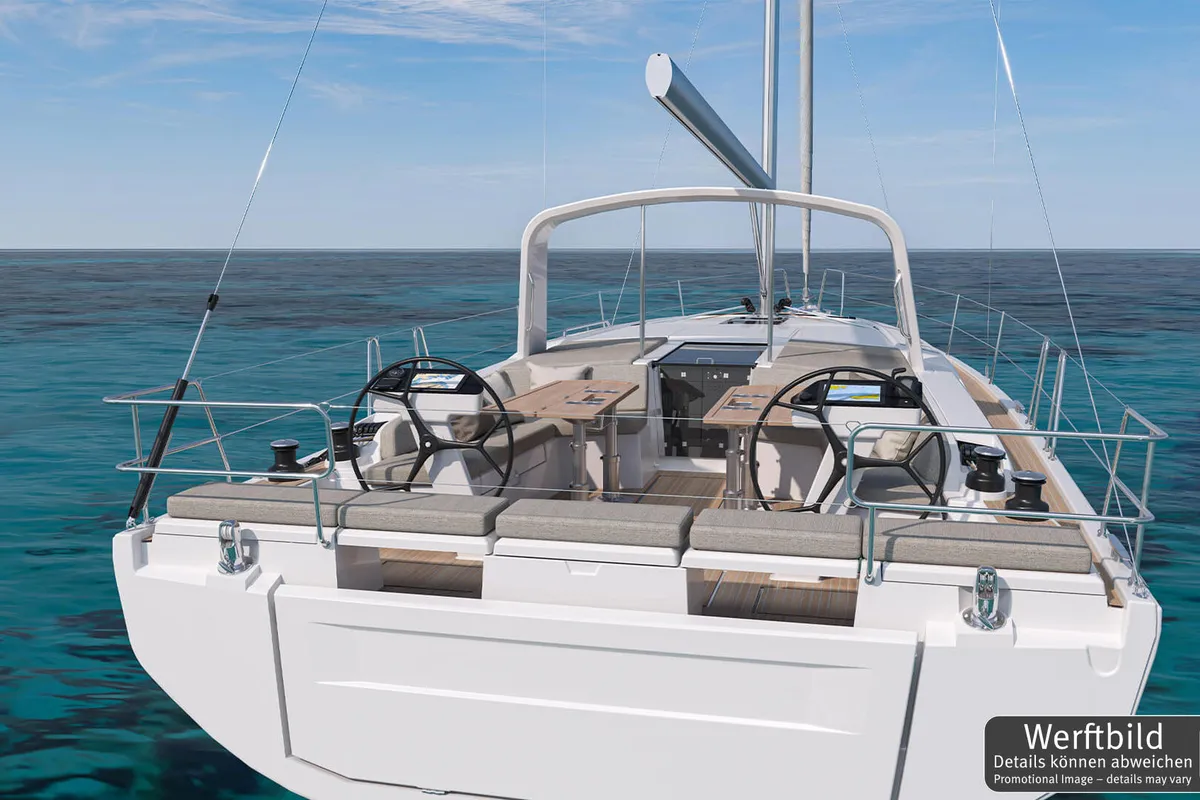 Cockpit of Fox One, a Beneteau Oceanis 47 sailboat at Općina Rogoznica, Croatia
