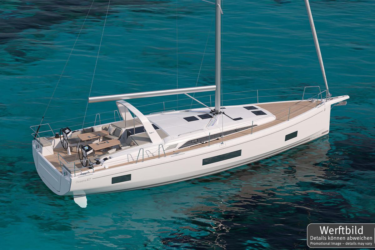 Exterior view of Fox One, a Beneteau Oceanis 47 sailboat at Općina Rogoznica, Croatia