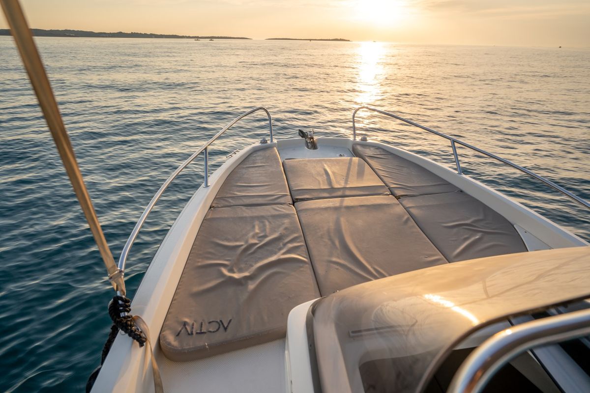 Exterior view of Quicksilver, a Quicksilver 605 Sundeck motorboat at Valbandon, Croatia