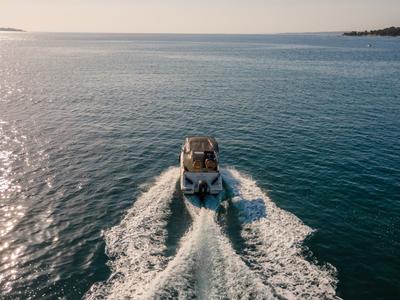 Exterior view of Quicksilver, a Quicksilver 605 Sundeck motorboat at Valbandon, Croatia