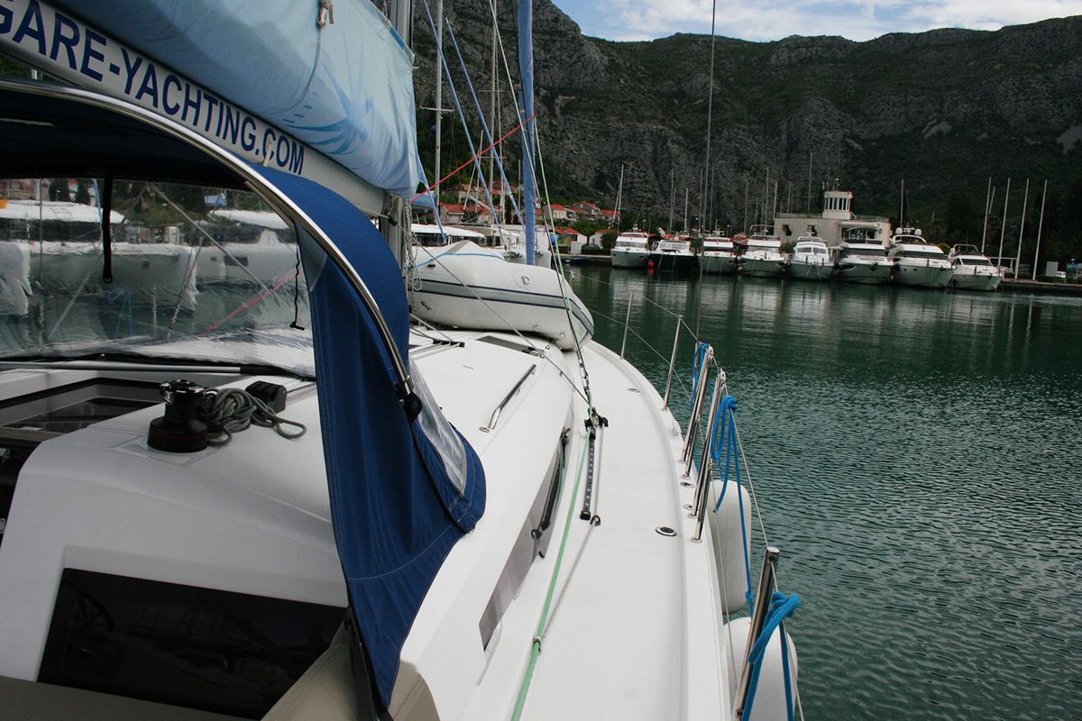 Deck of Modesty, a Jeanneau Sun Odyssey 440 sailboat at Dubrovnik, Croatia