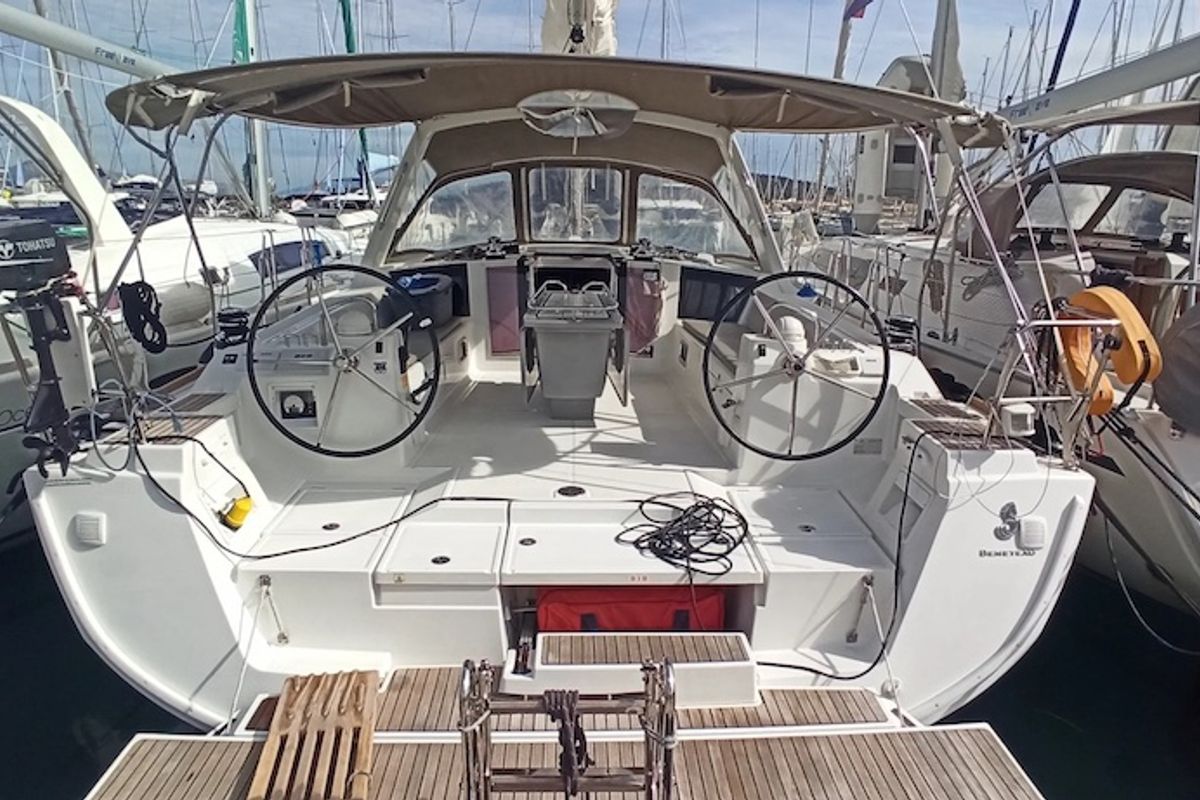 Cockpit of Pomerol, a Beneteau Oceanis 45 sailboat at Seget Donji, Croatia