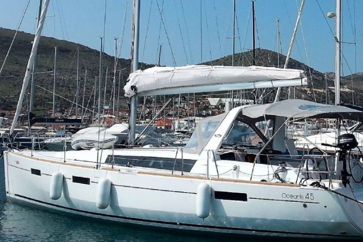 Exterior view of Pomerol, a Beneteau Oceanis 45 sailboat at Seget Donji, Croatia