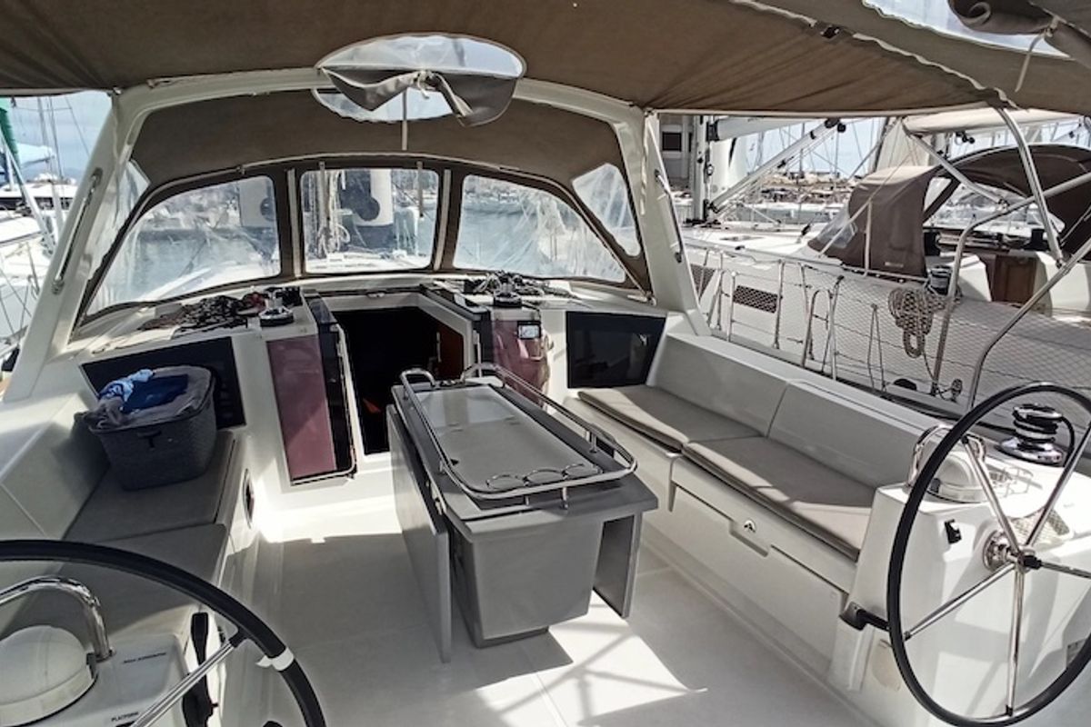 Cockpit of Pomerol, a Beneteau Oceanis 45 sailboat at Seget Donji, Croatia