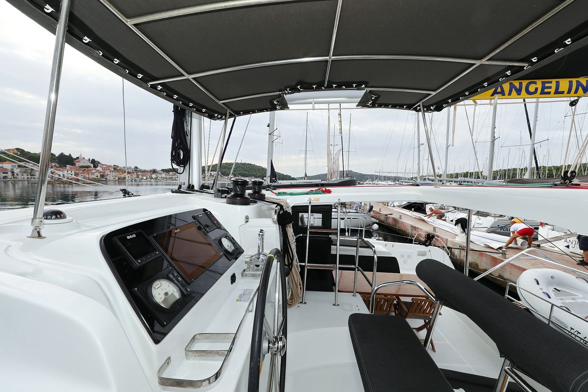 Cockpit of Air Wave, a Lagoon 42 catamaran at Općina Rogoznica, Croatia