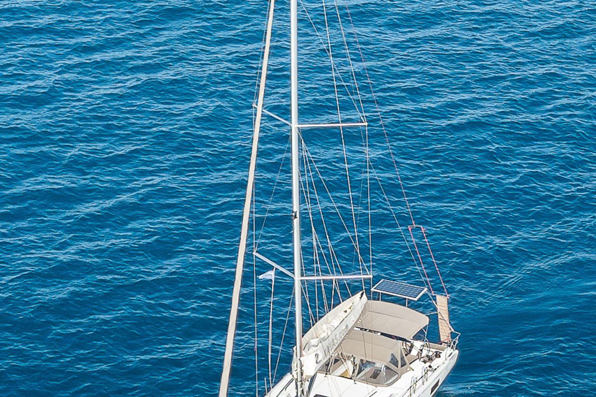Exterior view of Kos 46.7, a Beneteau Oceanis 46.1 sailboat at Kos, Greece