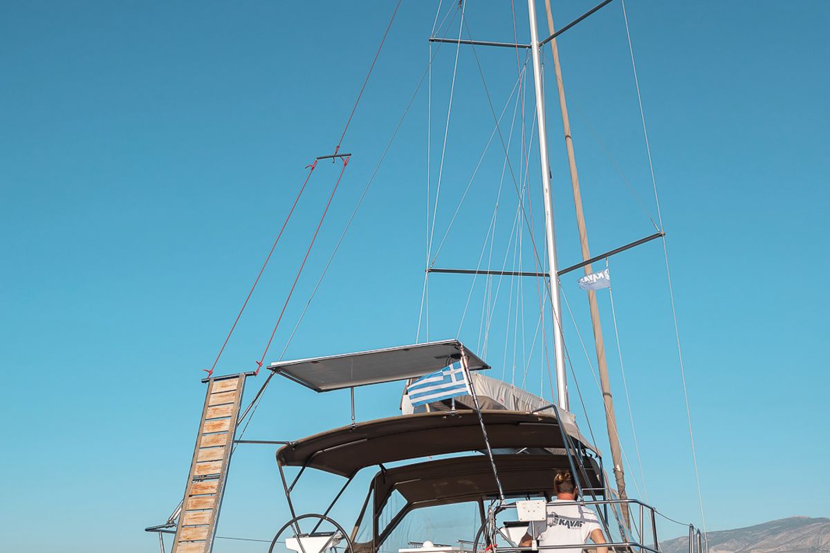 Deck of Kos 46.7, a Beneteau Oceanis 46.1 sailboat at Kos, Greece