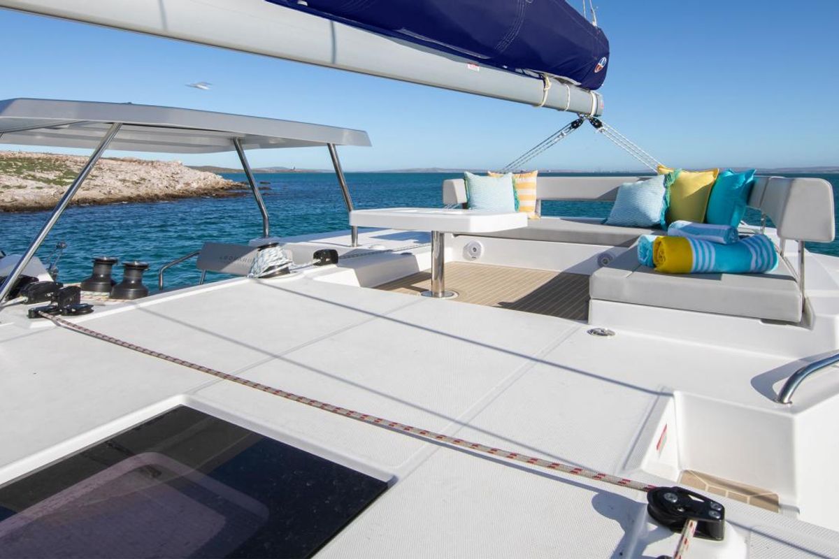 Deck of Moorings 4200/4 Club, a Leopard 42 catamaran at Cannigione, Italy