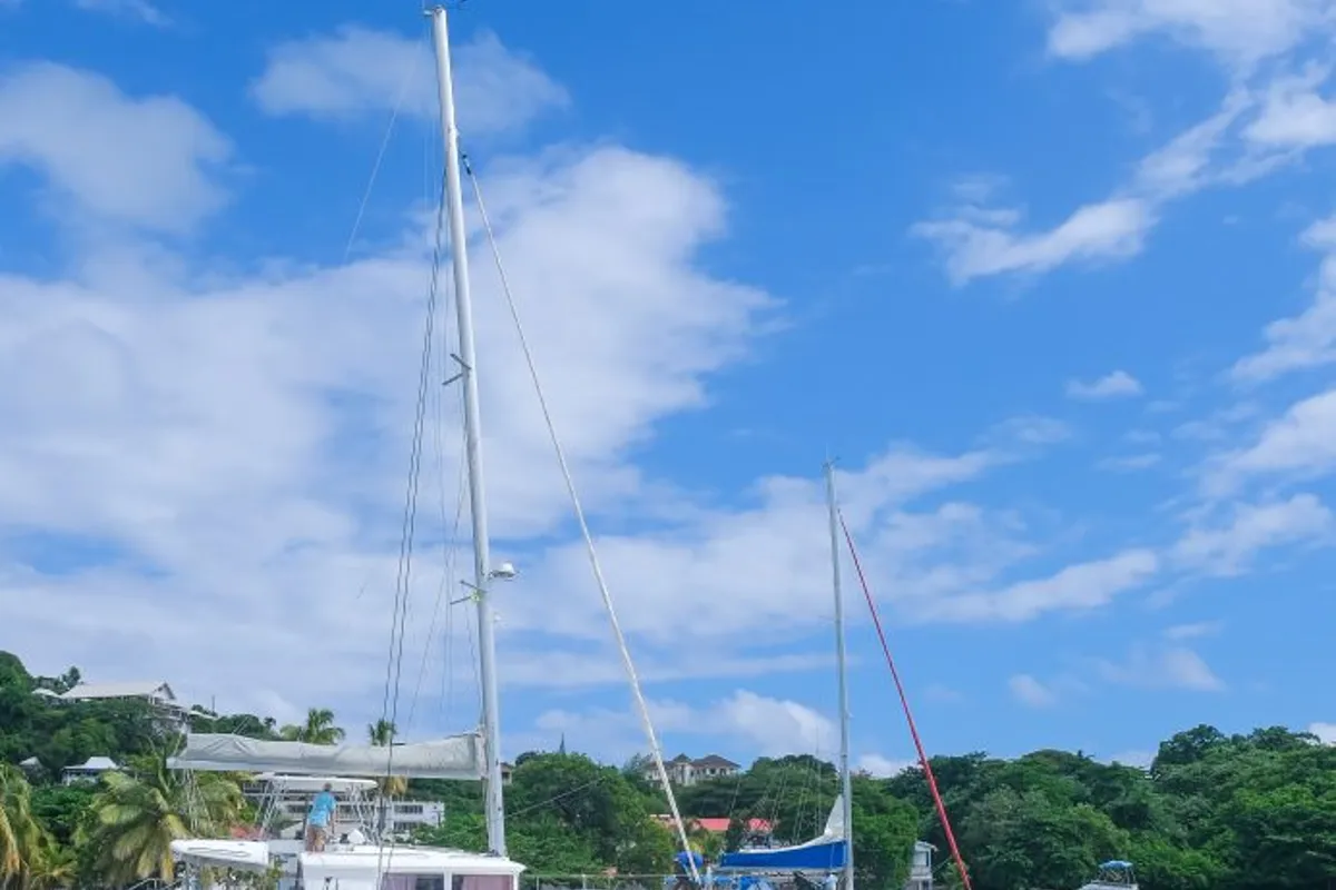 Exterior view of Pura Vida, a Lagoon 450 catamaran at Ribishi, Saint Vincent and the Grenadines