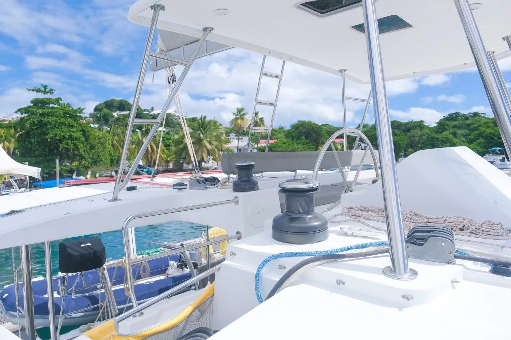 Cockpit of Pura Vida, a Lagoon 450 catamaran at Ribishi, Saint Vincent and the Grenadines