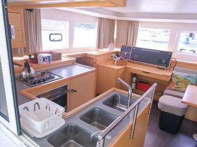 Galley of Pura Vida, a Lagoon 450 catamaran at Ribishi, Saint Vincent and the Grenadines