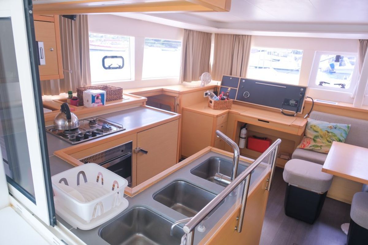 Galley of Pura Vida, a Lagoon 450 catamaran at Ribishi, Saint Vincent and the Grenadines