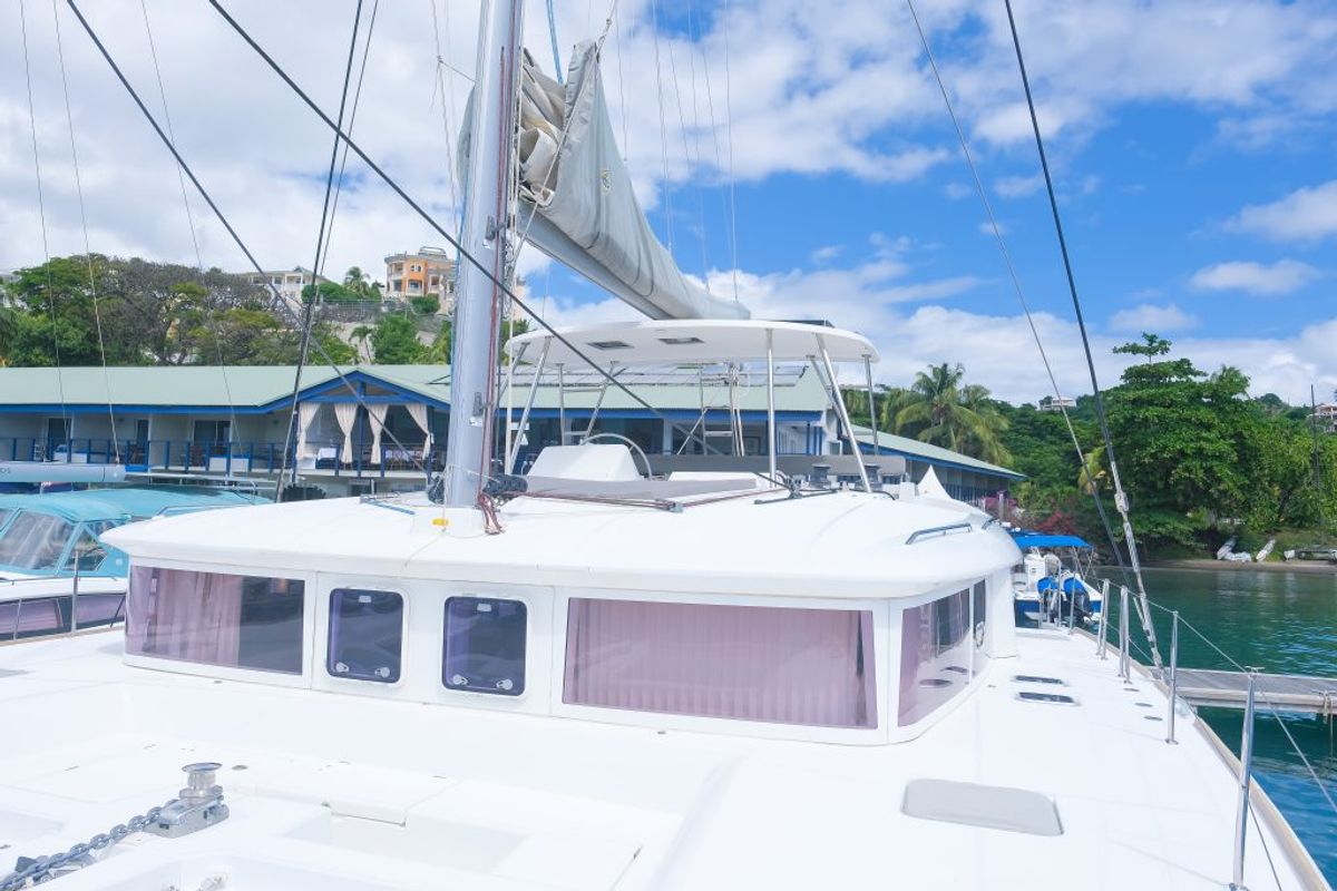 Deck of Pura Vida, a Lagoon 450 catamaran at Ribishi, Saint Vincent and the Grenadines