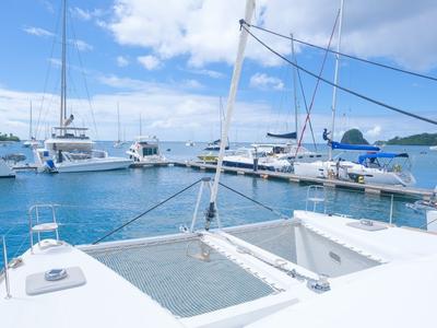 Deck of Pura Vida, a Lagoon 450 catamaran at Ribishi, Saint Vincent and the Grenadines