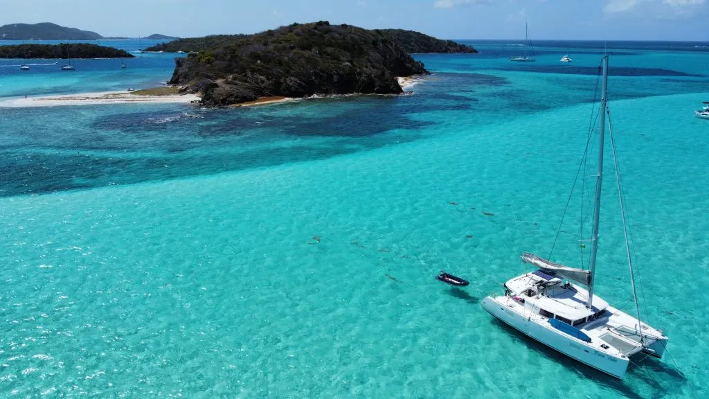 Exterior view of Pura Vida, a Lagoon 450 catamaran at Ribishi, Saint Vincent and the Grenadines