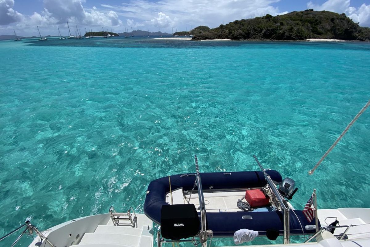 Deck of Pura Vida, a Lagoon 450 catamaran at Ribishi, Saint Vincent and the Grenadines