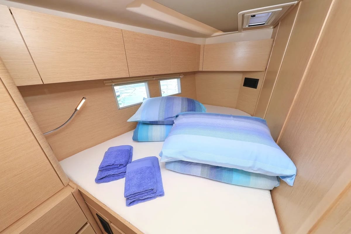 Cabin on Nausicaa II, a Hanse Yachts Hanse 588 sailboat at Salerno, Italy