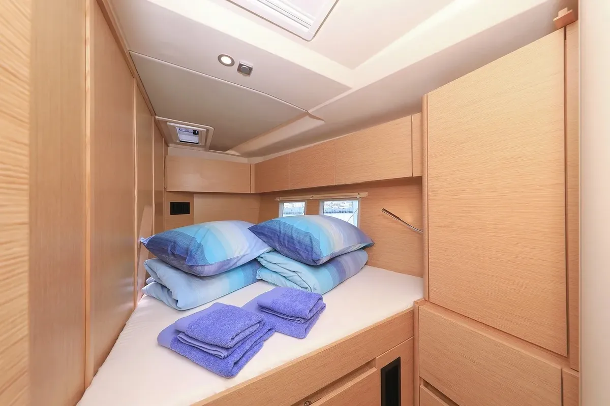 Cabin on Nausicaa II, a Hanse Yachts Hanse 588 sailboat at Salerno, Italy