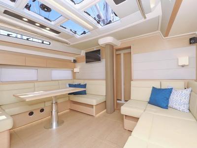Salon of Nausicaa II, a Hanse Yachts Hanse 588 sailboat at Salerno, Italy