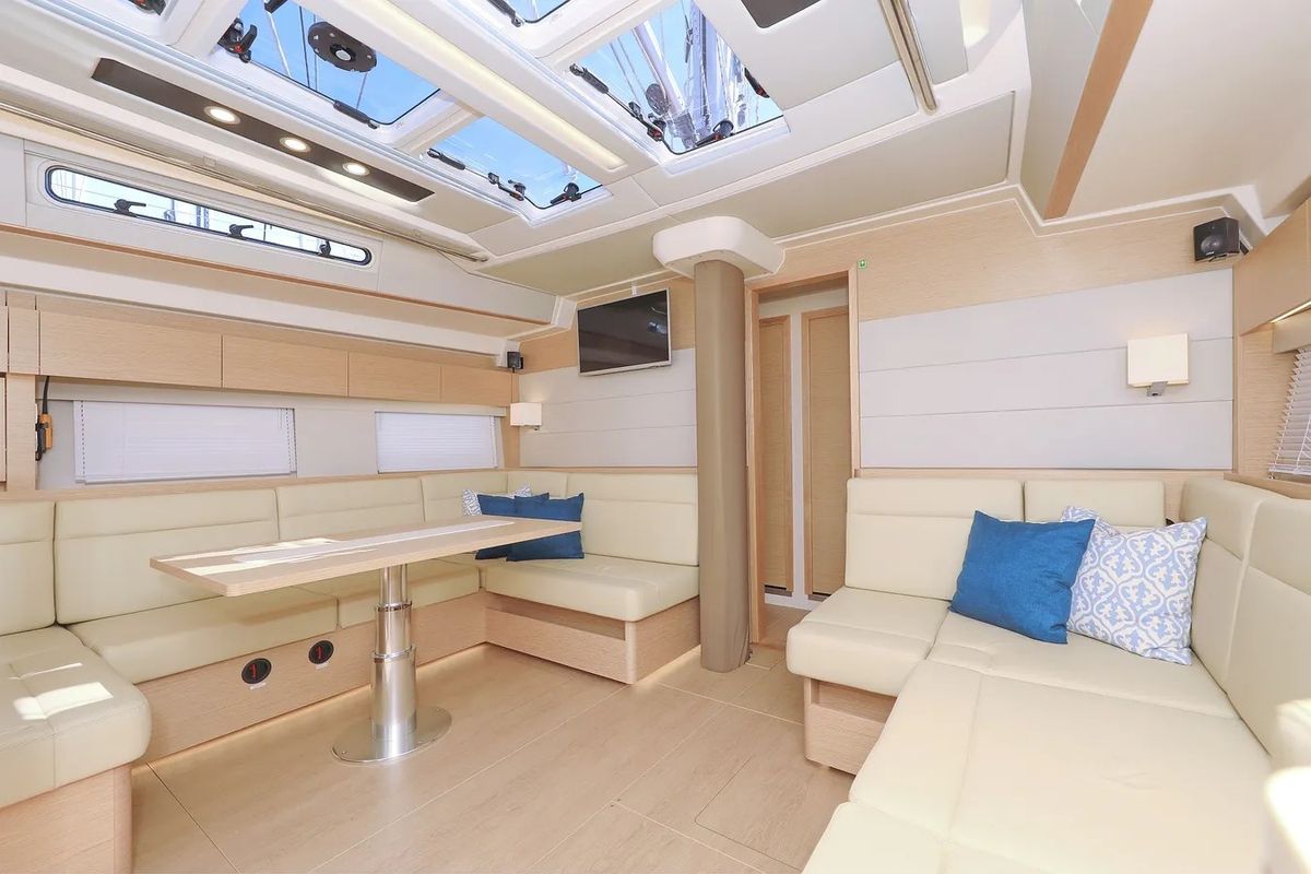 Salon of Nausicaa II, a Hanse Yachts Hanse 588 sailboat at Salerno, Italy