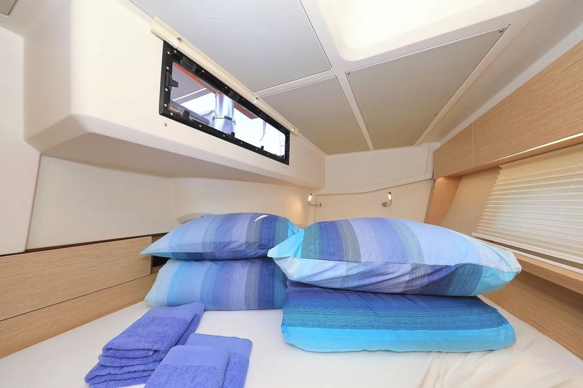 Cabin on Nausicaa II, a Hanse Yachts Hanse 588 sailboat at Salerno, Italy