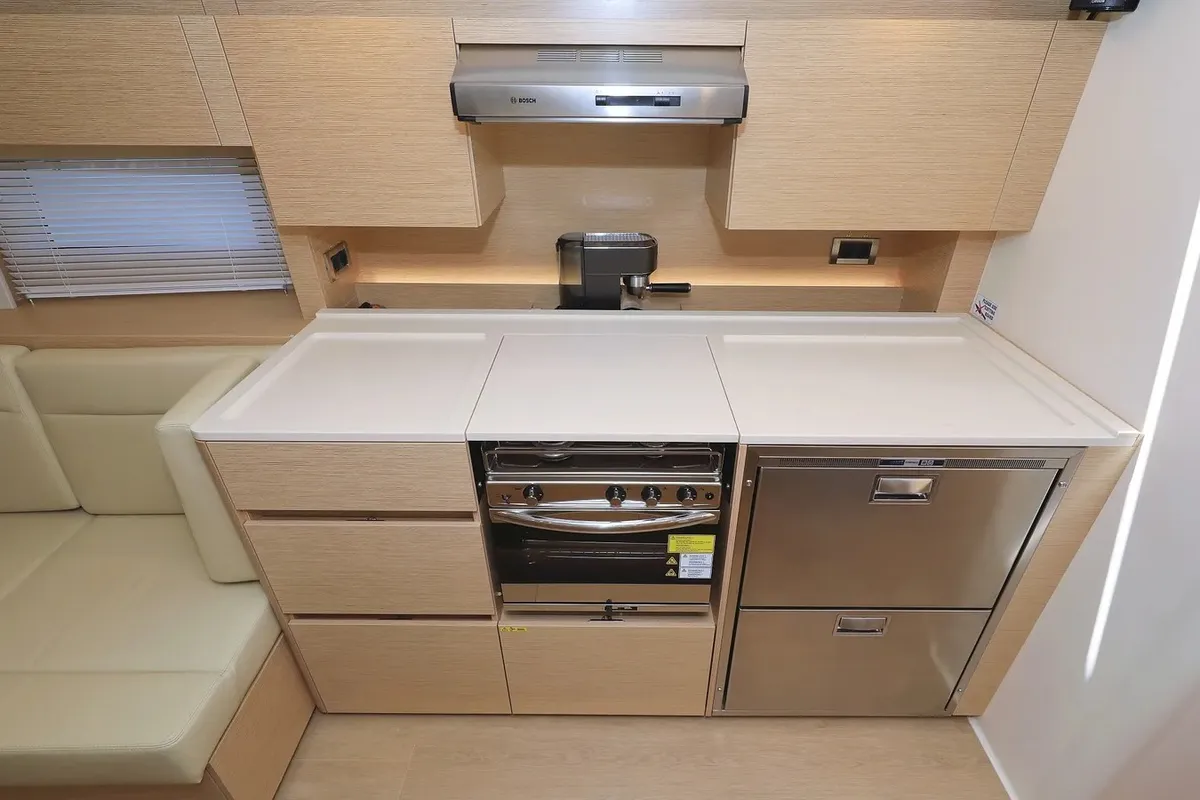 Galley of Nausicaa II, a Hanse Yachts Hanse 588 sailboat at Salerno, Italy