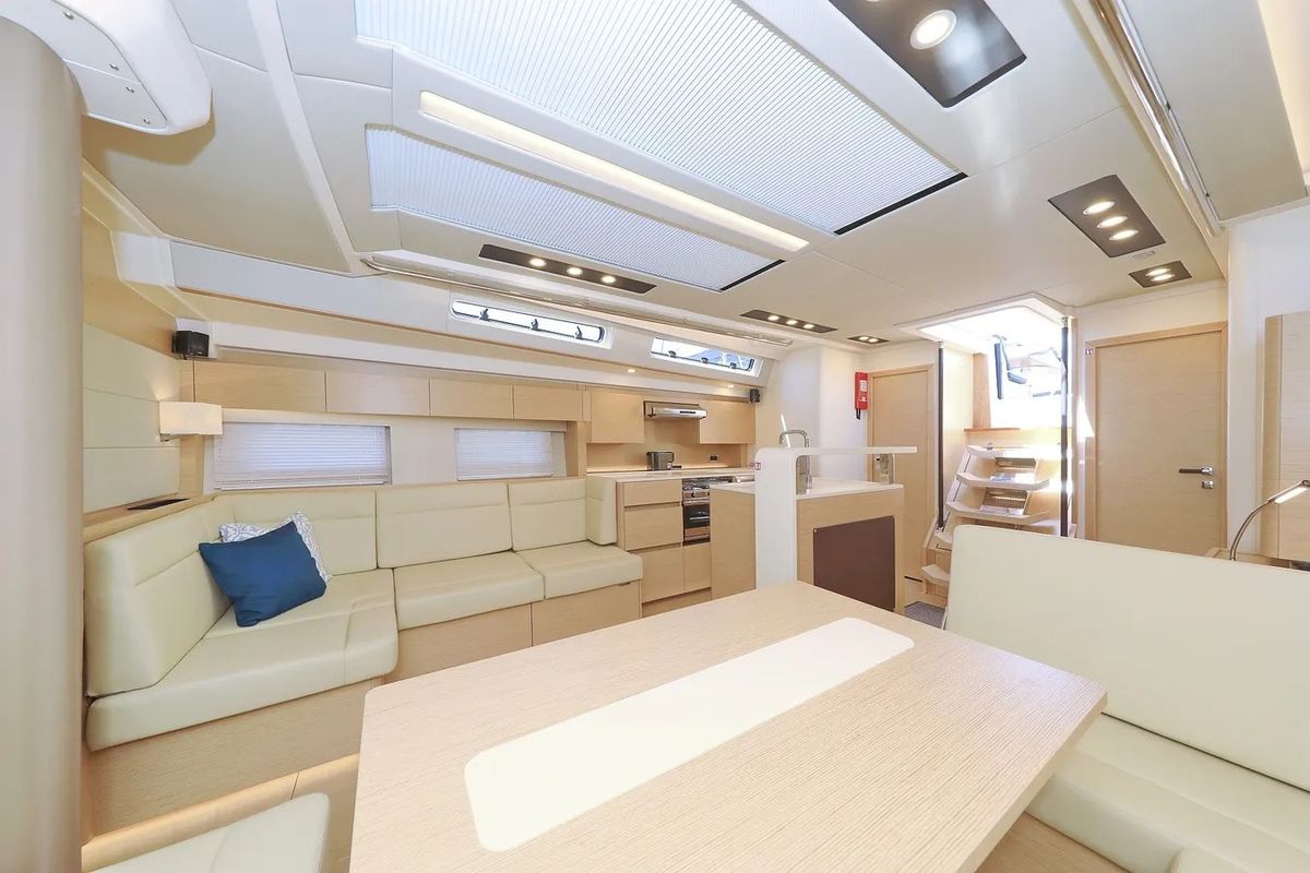 Salon of Nausicaa II, a Hanse Yachts Hanse 588 sailboat at Salerno, Italy
