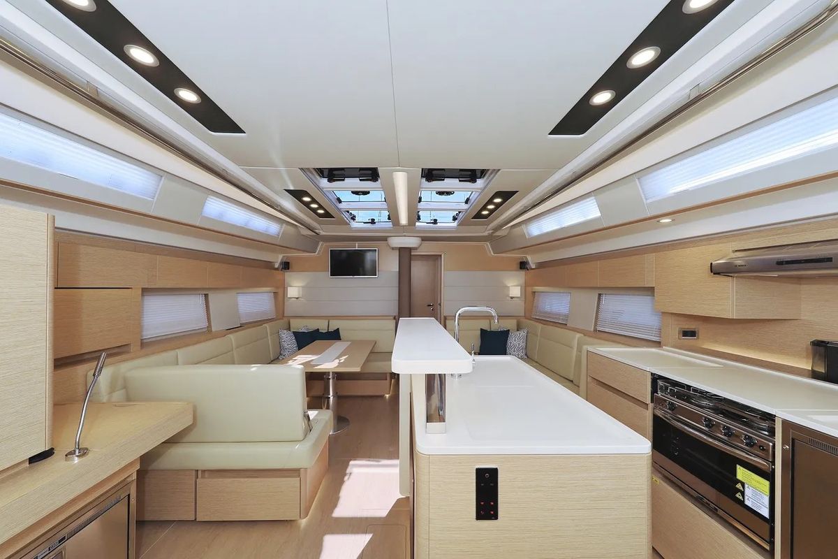 Salon of Nausicaa II, a Hanse Yachts Hanse 588 sailboat at Salerno, Italy