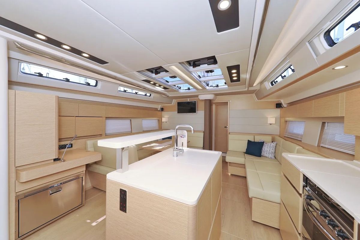 Salon of Nausicaa II, a Hanse Yachts Hanse 588 sailboat at Salerno, Italy
