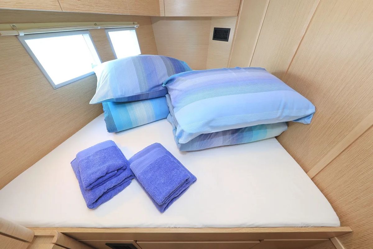Cabin on Nausicaa II, a Hanse Yachts Hanse 588 sailboat at Salerno, Italy