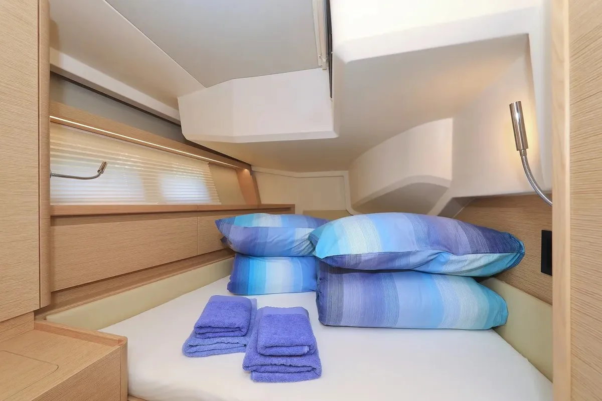 Cabin on Nausicaa II, a Hanse Yachts Hanse 588 sailboat at Salerno, Italy