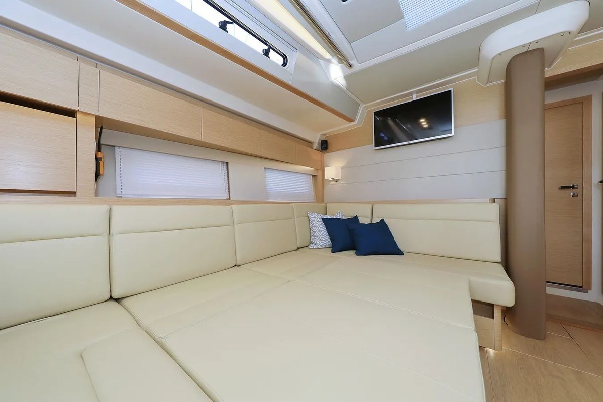 Salon of Nausicaa II, a Hanse Yachts Hanse 588 sailboat at Salerno, Italy