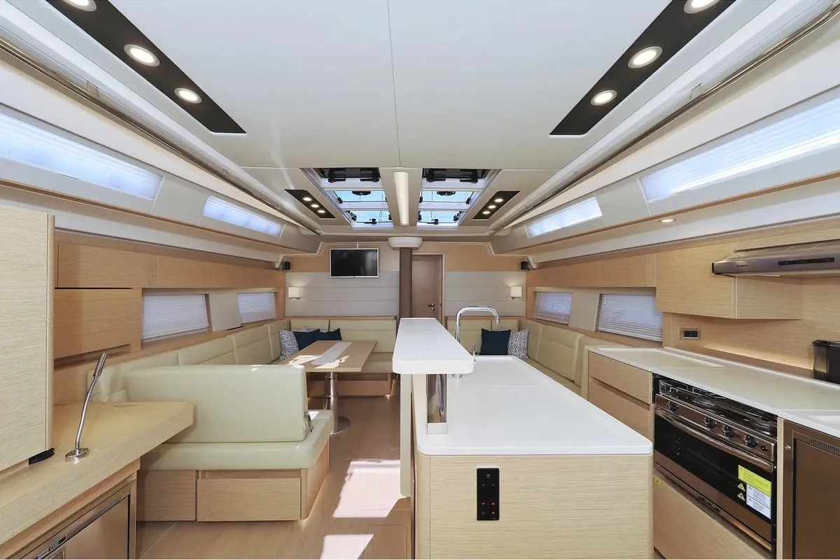 Salon of Nausicaa II, a Hanse Yachts Hanse 588 sailboat at Salerno, Italy
