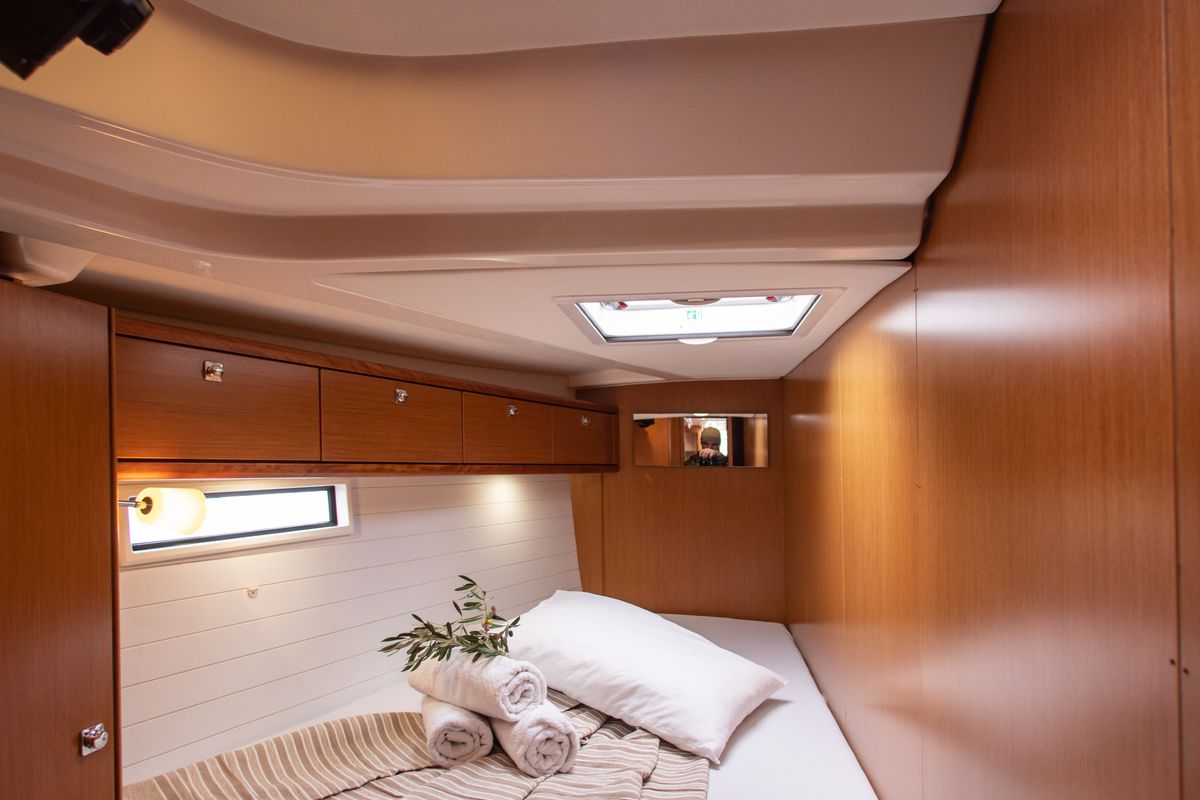 Cabin on Philoctetes, a Bavaria Cruiser 51 sailboat at Athens, Greece